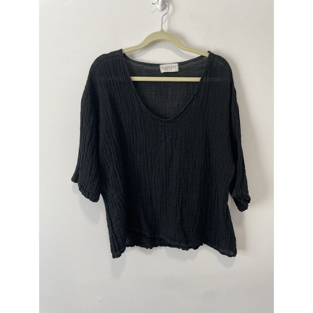 Laissez Faire Linen/cotton Black Tunic Top Lagenlook OSFA Summer Resort Beach